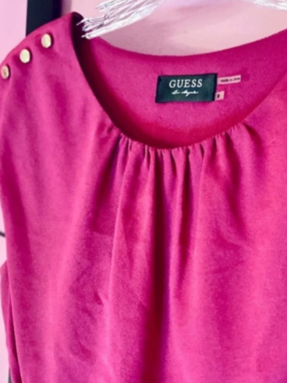 GUESS Fuschia Midi Tie-Around Dress y2k Contemporary Gold Accents Women’s Size 8 - Picture 3 of 3